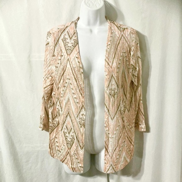 Alfred Dunner Women's M Pink and Brown Chevron Open Front Top - Picture 2 of 8